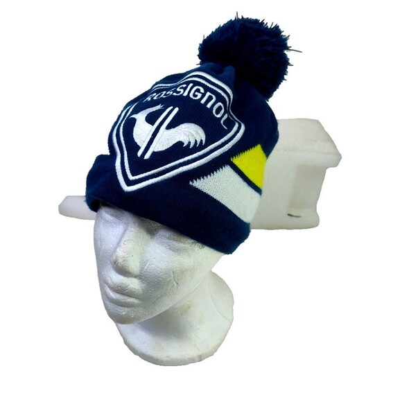 Rossignol ~ Logo Ski Hat Cap Beanie ~ Blue White Green~ Lined 22 "Inside PopPom - Picture 1 of 10